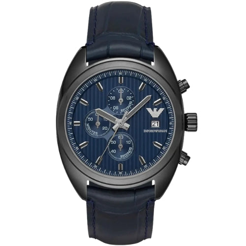 Emporio Armani Sportivo Chronograph Blue Dial Blue Leather Strap Men Watch - AR6126