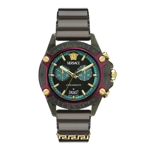Versace Icon Active Chronograph Black Dial Black Rubber Strap Unisex Watch - VE8P00224