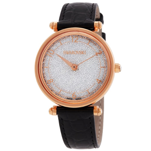 Swarovski Crystalline Wonder Quartz White Dial Black Leather Ladies Watch - 5653359