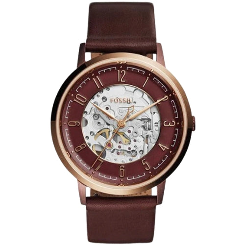 Fossil Vintage Muse Brown Leather Strap Red Dial Automatic Watch for Gents - ME3137