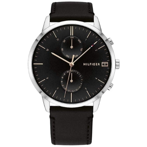 Tommy Hilfiger Hunter Black Dial Black Leather Strap Men Watch - 1710406