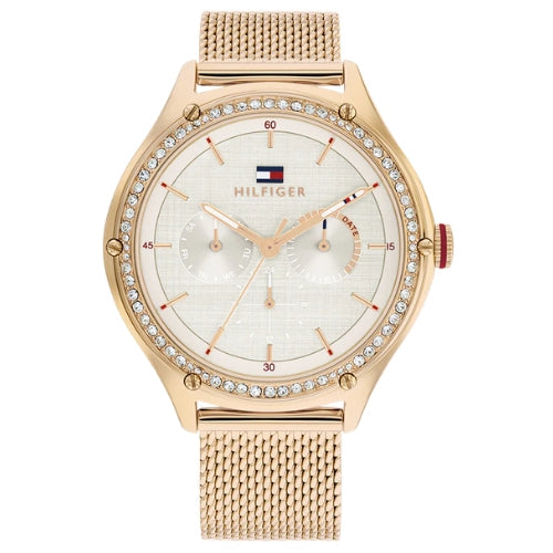 Tommy Hilfiger Multifunction Grey Round Dial Golden Stainless Steel Strap Watch For Women - 1782653