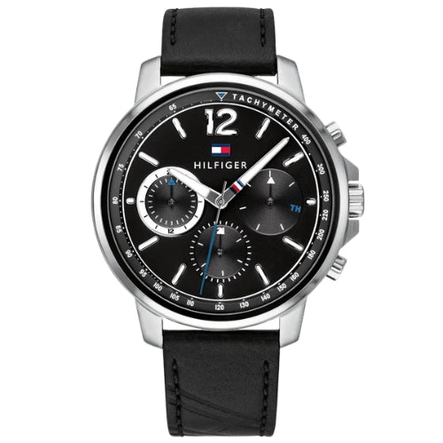 Tommy Hilfiger Men's Quartz Black Leather Strap Black Dial 44mm Watch 1791544
