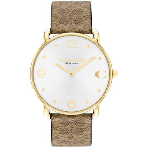 Coach Elliot Signature Silver-Tone Dial Tan Canvas Strap Women's Watch - 14504205