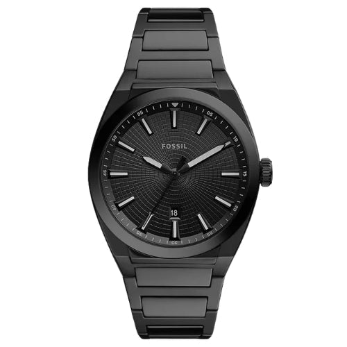 Fossil Everett Three-Hand Date Black Stainless Steel Men's Watch - FS5824