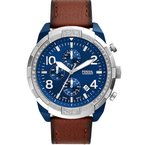 Fossil Bronson Chronograph Blue Dial Leather Men's Watch- FS5829