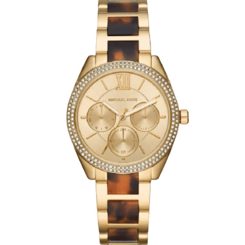 Michael Kors Janelle Gold Steel Tortoise Acetate Chrono Women's Watch - MK7133