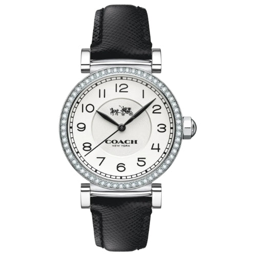 Coach Madison Silver Glitz Case Black Leather Strap Ladies Watch - 14502399