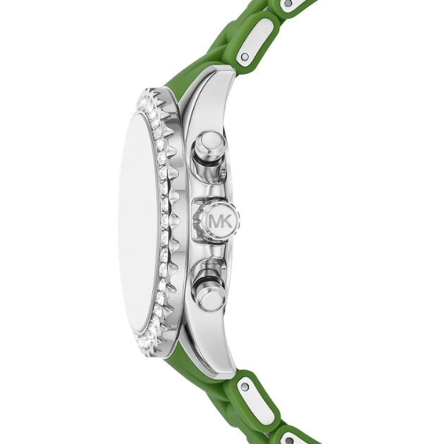 Michael Kors Oversized Everest Pavé Silver-Tone and Silicone Watch in JUNGLE GREEN | MKO1136