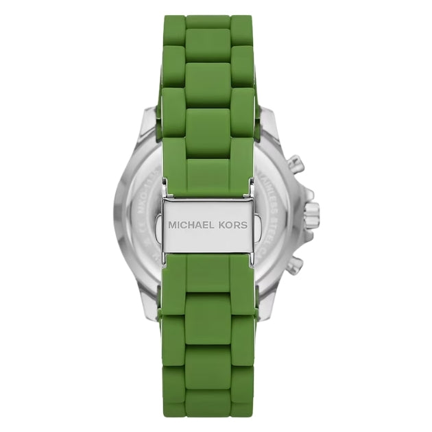 Michael Kors Oversized Everest Pavé Silver-Tone and Silicone Watch in JUNGLE GREEN | MKO1136