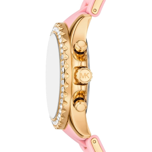 Michael Kors Oversized Everest Pavé Gold-Tone and Silicone Watch in BLUSH - MKO1134
