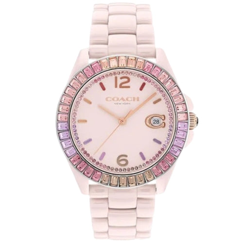Coach Greyson Qtz Basic Calendar Blush Round Dial Ceramic Women's Watch - 14504020