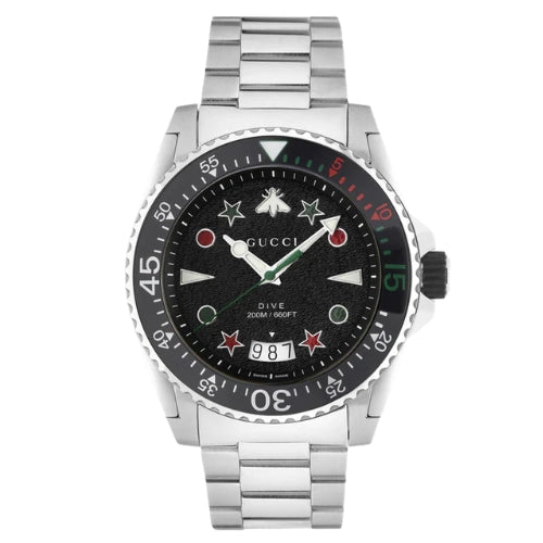 Gucci Dive, 45mm Black Dial Stainless Steel Men's Watch YA136221