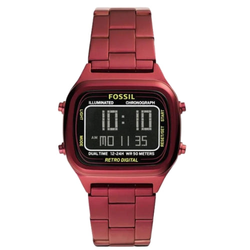 Fossil Retro Digital Pomegranate Red Stainless Steel Men's Watch - FS5897