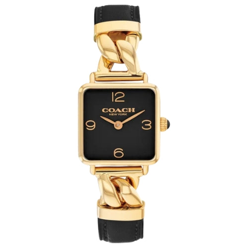 COACH Cass Black Leather Strap Black Dial Quartz Women's Watch - 14504356