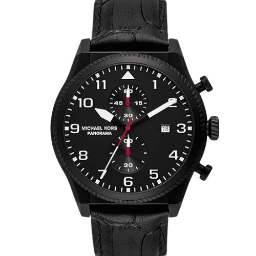 Michael Kors Panorama Chronograph Black Quartz Leather Watch MK9201