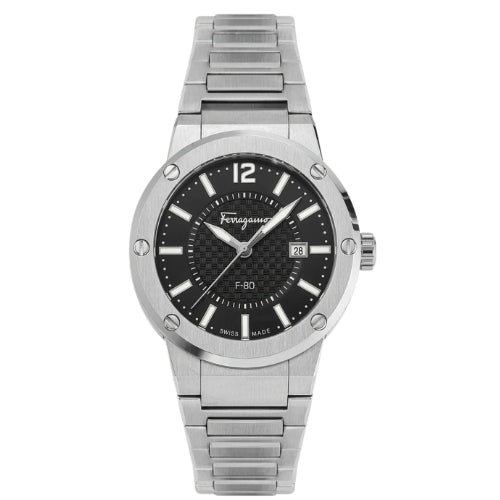Ferragamo Salvatore 1927 Chrono Black Dial Silver Steel Strap Watch for Men - SFHY02925
