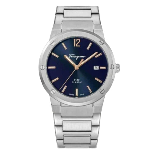 FERRAGAMO SALVATORE F-80 Classic Blue Dial Stainless Steel 41mm Quartz - SFDT02424
