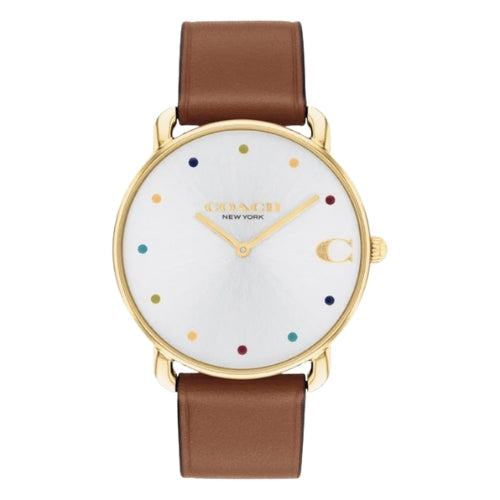 Coach Elliot Gold Tone Saddle Leather Strap Women's Watch - 14504206