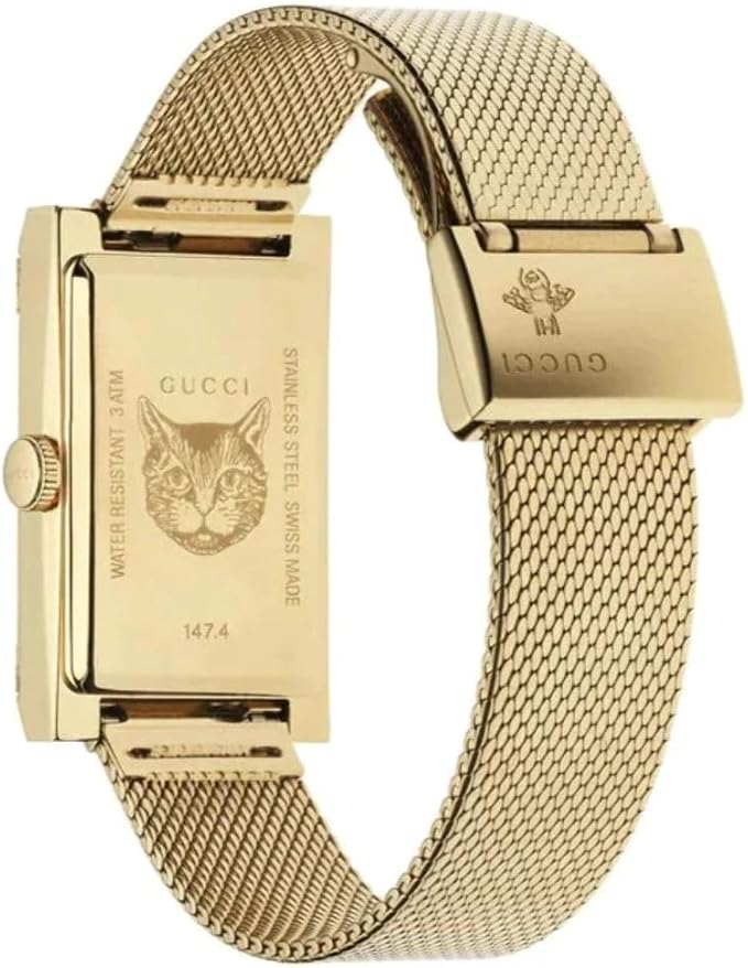 Gucci G-Frame Quartz White, Red, Blue Web Mother of Pearl Dial Gold Ladies Watch - YA147410